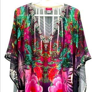 Ranee’s brand sheer caftan style top with rhinestones